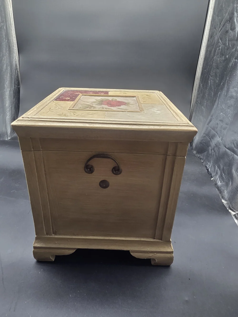 French Country Painted Wood 13 Inch Tall Jewelry Storage Box Chest Red Rose